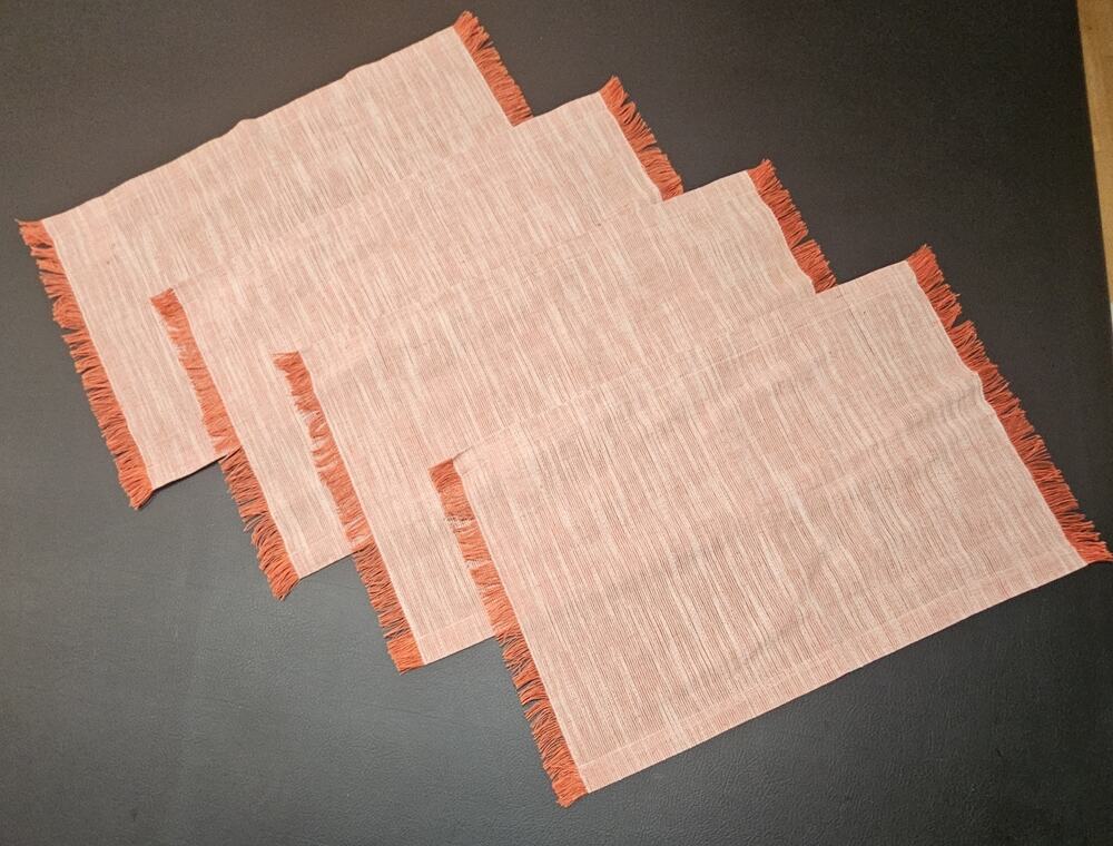 Set/4 Crate & Barrel Orange Woven Cotton Placemats 14 X 21